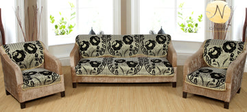 Nendle Poly Cotton Sofa Cover Set of 3+1+1 (Black, 5 Seater)